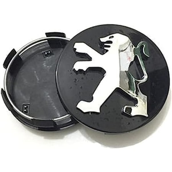 4 stk. Bilhjul senterkopper for Peugeot 60mm Svart, Navkapsler Senter