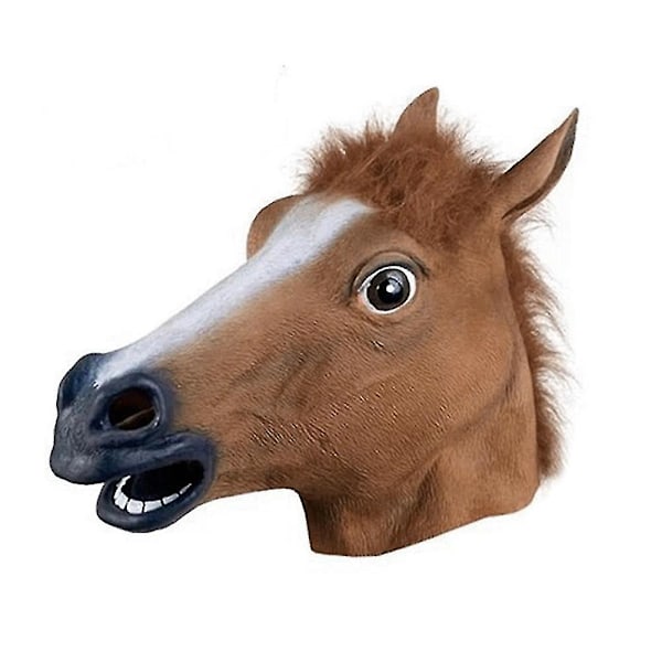 Realistisk hestemaske Fuld Hoved Pelsmanke Latex Skræmmende dyremaske til Halloween-kostume