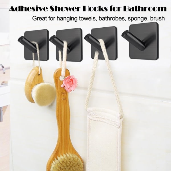 Självhäftande handdukskrokar Vattentät rostfritt stål pinne på duschkrokar Handdukshållare för upphängning matt svart-badrum kök 4-pack