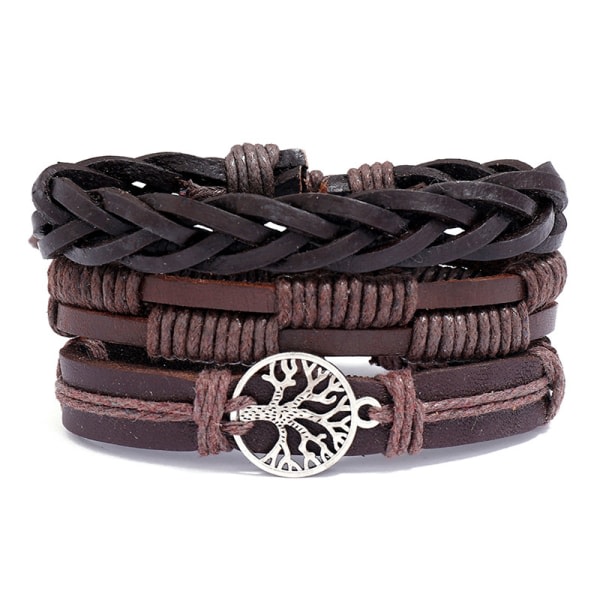 6 stk læderarmbånd til mænd kvinder flettet manchet armbånd reb Life Tree of Life armbånd vintage justerbar sort brun