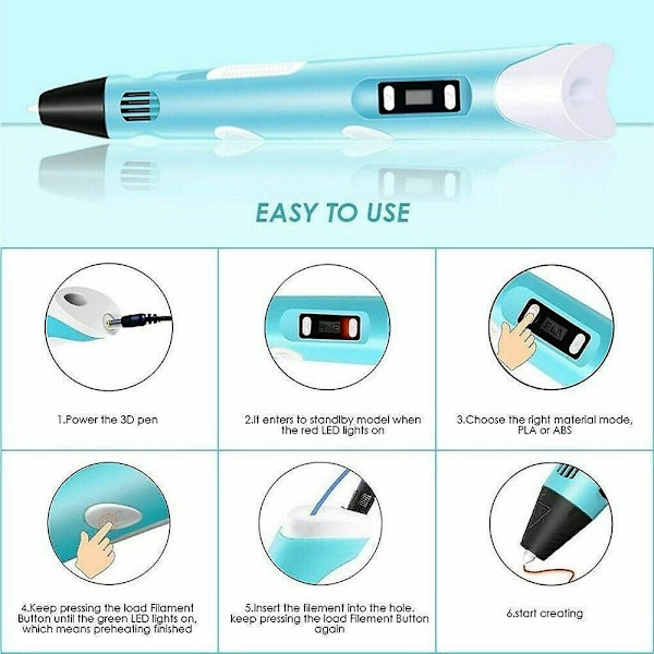 DIY 3D-penna med LCD-skärm, 3 färger, 150 meter PLA-filament, perfekt present till barn för jul och födelsedagar, 100% ny