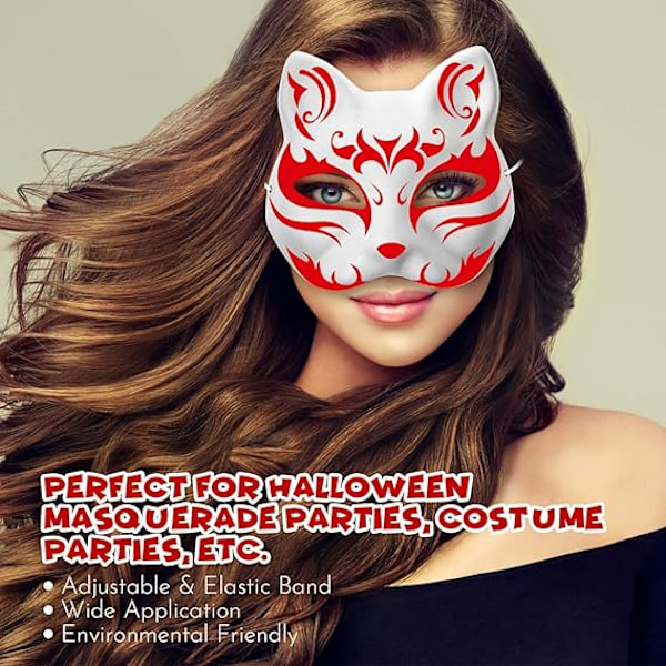 10 stk. Kattemasker til å male, Dyrekostymer DIY hvite masker Halvpart for maskerade Halloween Barn Cosplay Maske Kostyme Party Favors