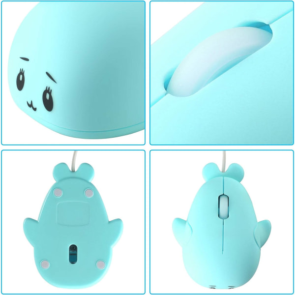 Dolphin Shape USB Wired Mouse Optisk mus for stasjonær datamaskin, 3 knapper, blå