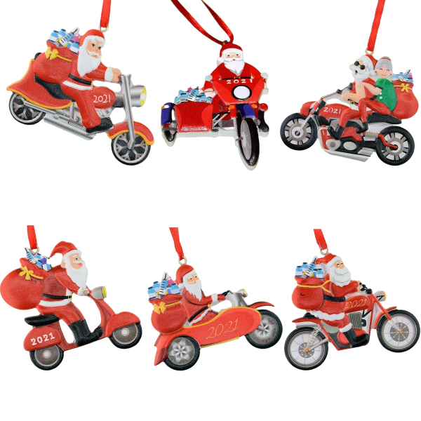 Jultomtens hänge, jultomtens hängsmycke för motorcykel hängande prydnadsföremål Juldekoration Nyårspresentharts för familjen Set om 6