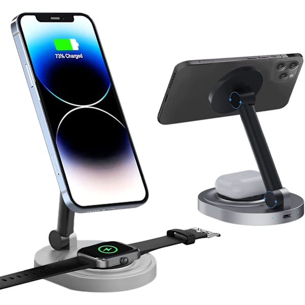 Magnetiskt trådlöst laddningsställ för Magsafe-laddare, hopfällbar 15W snabb trådlös laddningsstation för iPhone 14/13/12