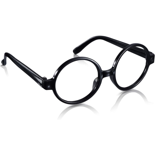 Trollkarlglasögon i plast Svarta runda glassögonbågar Inga linser Trollkarl-nördglasögon for Halloween-kostymer til festtillbehör (24 forpackningar)