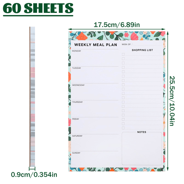 60 ark Ukentlig måltidsplanlegger Riv av måltidsplanlegger og handleliste Magnetisk kjøleskap Handleliste Udatert kjøleskap Notatbok