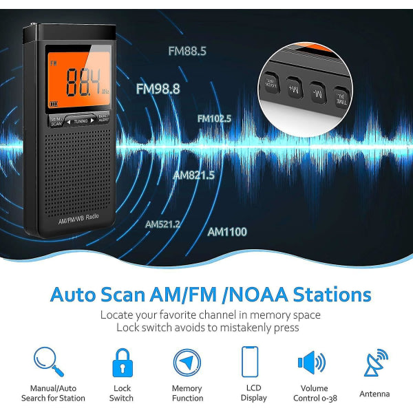 AM/FM säävaroitusradio Kannettava transistori NOAA-radio parhaalla vastaanotolla
