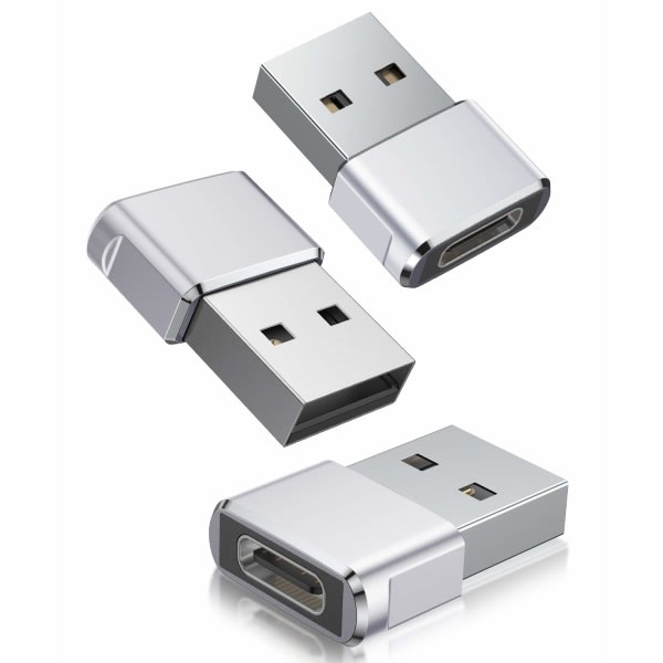 USB til USB C Adapter 3Pack, Type C Hun til USB A hankonverter