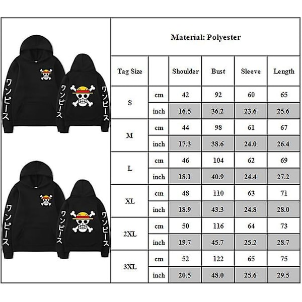 One Piece Anime Trykket Hettegenser Langærmet Casual Hoodies Pullover Topper For Menn Kvinner L