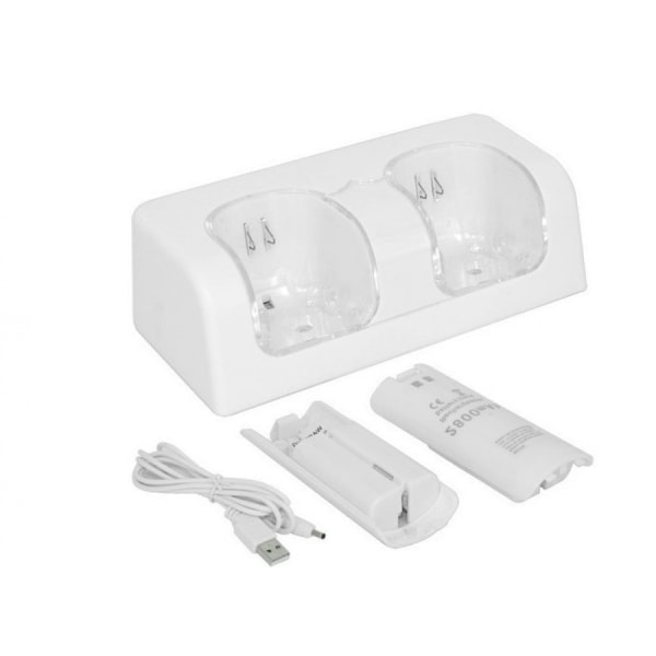 Til Nintendo Wii U Dual Remote Controller Oplader Dockingstation + 2x genopladeligt erstatningsbatteripakke Tilbehør Hvid