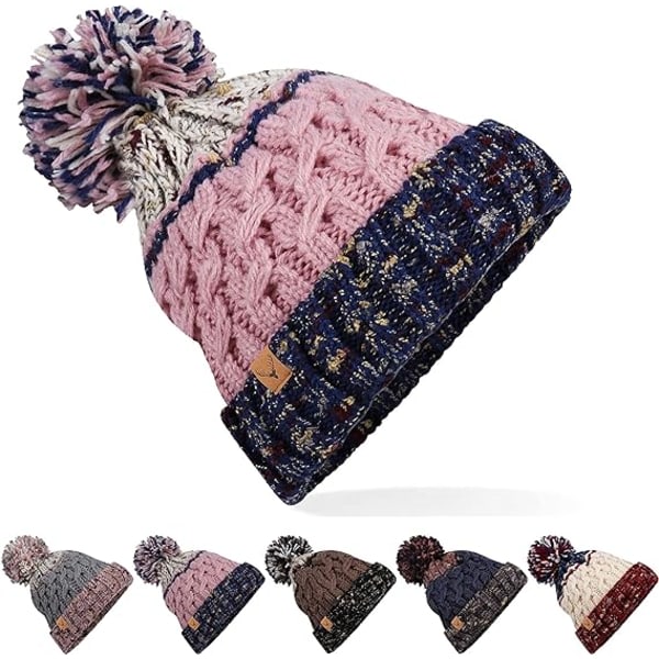 Talvi Bobble Hatut Pipo Cap Cable Knit Pipo Thermal Pipo Värikäs Bobble Pom Pom Hatut naisille Ulkoilu Sukset UK