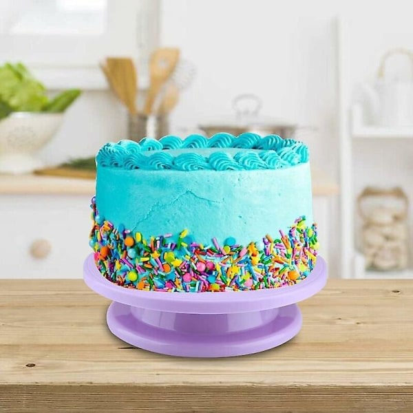 Pyörivä kakkulevy, pyörivä kakkuteline, liukumaton pyörivä pohja koristelutyökalu pienten kakkujen leivontaan Leivonnaiset (pyörivä kakkulevy, violetti)