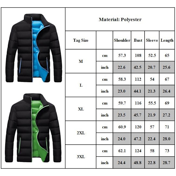 Miesten Talvitakki Miesten Syksy&Talvi Yksivärinen Pitkähihainen Raidallinen Vetoketju Puuvilla Takki Musta Vihreä Black Green XL