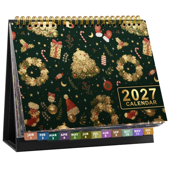 2027 Engelsk Bordkalender med Vane-tracker, Månedlig Planlægger, Nedtælling, Guldfolie Marble
