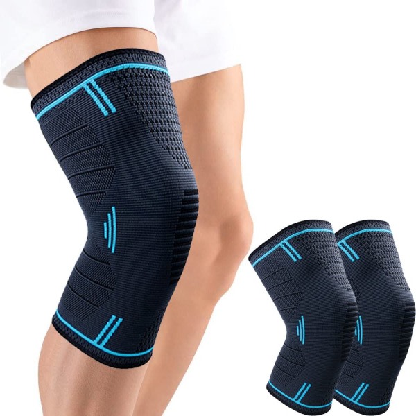 2 stykker justerbar elastisk kneskinne Patella og ligament kneskinne Sportskneskinne Knee Artrose Knestøtte (L-blå)