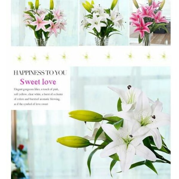 Konstgjorda blommor, 5 st Real Touch latex konstgjorda liljor i vas för bröllopsbukett/heminredning/fest/gravarrangemang