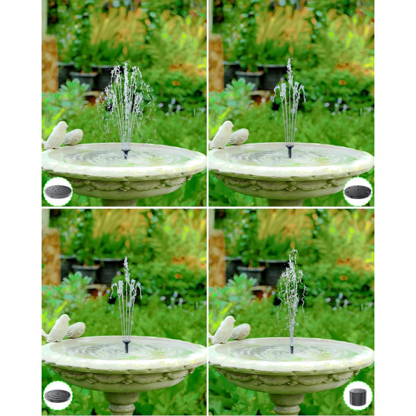 Solvattenfontän for fågelbad, soldammpump med 6 munstykker filter Soldrivna vannfunksjoner for trädgården, liten damm