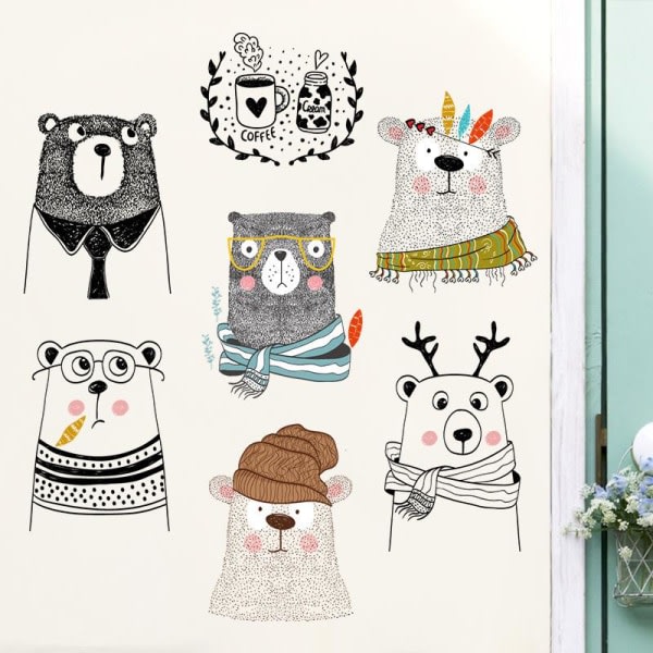 Cute Bear Wall Decals Tarrat Olohuoneen Makuuhuoneen sisustustaustakuva