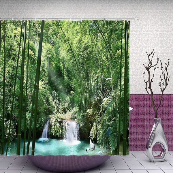 Bambus dusjforheng Naturlig dekorasjon Skoggrønt bad