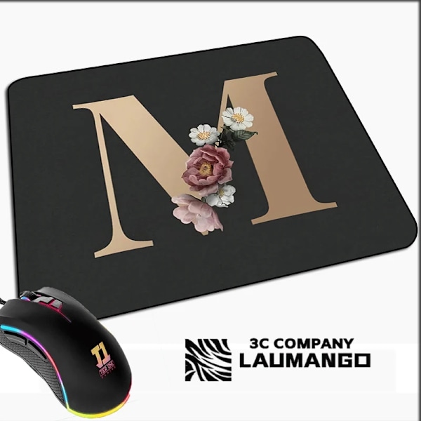 Liten spillmatte Gyllen initialt navnmønster Kawaii musmatte Gamer Mini datamaskin Anime matte Gummimatte PC-tilbehør Matter GG002054 GG002054 25x29cm