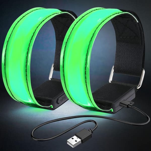 LED-belyst armbånd, reflekterende, justerbart, blinkende for løpesikkerhet, grønt