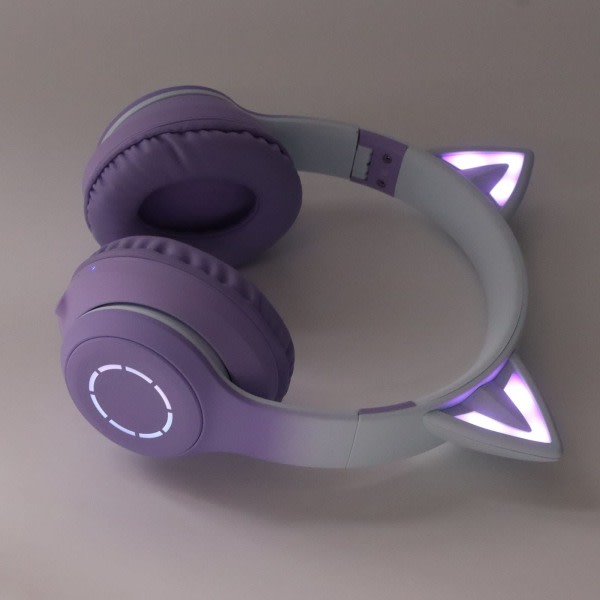 LED Light Up Cat Ear Gaming-hovedtelefoner, trådløse foldbare hovedtelefoner med mikrofon - lilla lilla