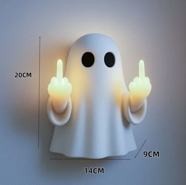 Langfinger sød spøgelse Halloween spøgelse med begge hænder, der rækker langfingre natlys