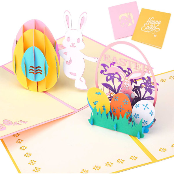 2-pack glad påsk gratulationskort, påskhare blomma kort 3D