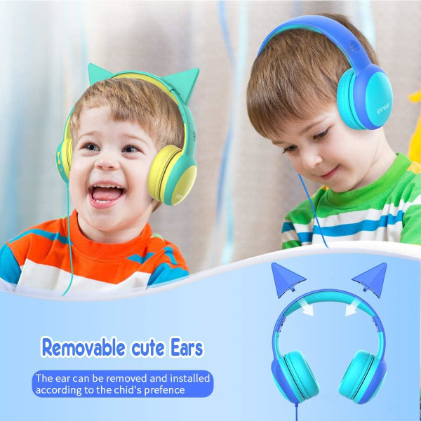 Kuulokkeet lapsille, joissa koristeelliset korvat siniset