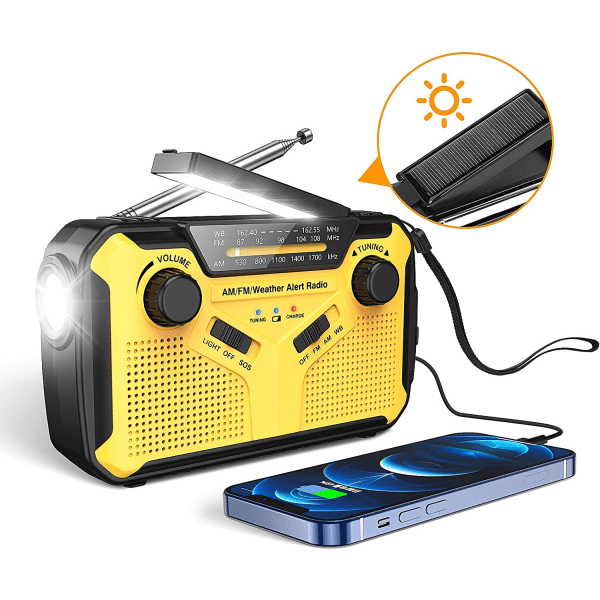 Hätäkäsikammen radio, kannettava aurinkopaneeli, AM/FM NOAA sääradio LED-taskulamolla