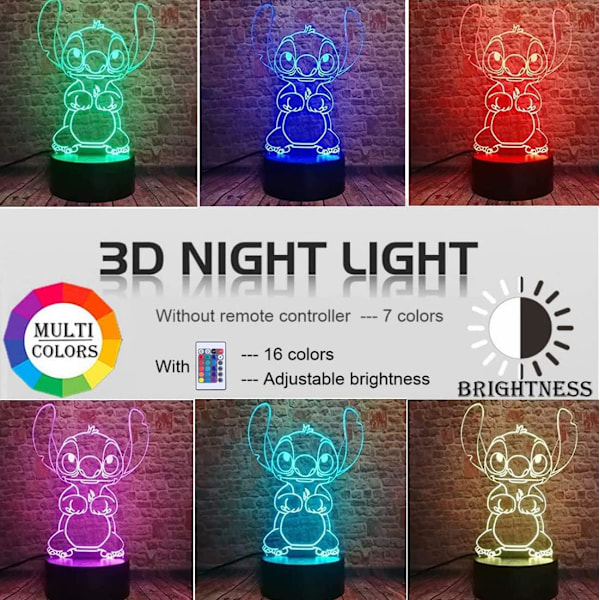 Stitch nattlampe, Lilo og Stitch gaver 3D Stitch lampe leketøy