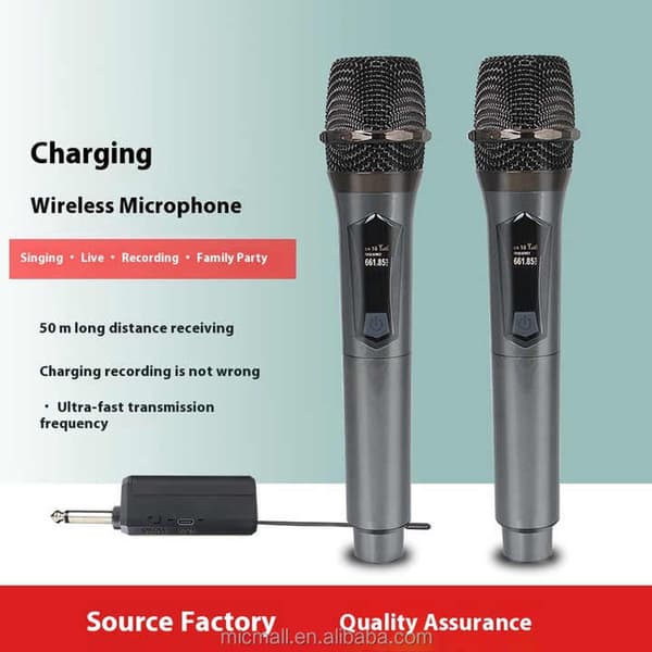 Trådløst mikrofonsystem med mottaker 60 m for karaoke, bryllup, DJ