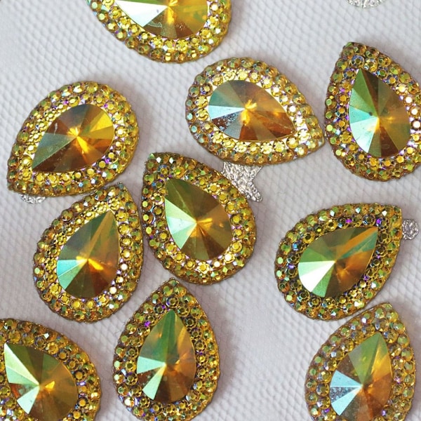 50 stk. 13*18mm Glitter Vattendråbe Rhinestone Flatback Applikation gold