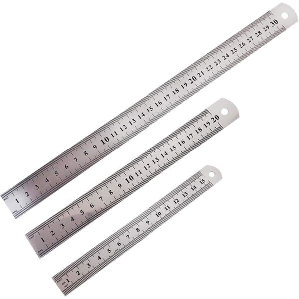 Set med 3 linjaler i rostfritt stål Metalllinjaler Set för mätverktyg för rak kant inklusive 12", 8" och 6" linjaler