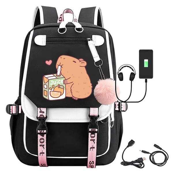 Capybara Studentryggsäck med USB-laddningsportar M002-FF-
