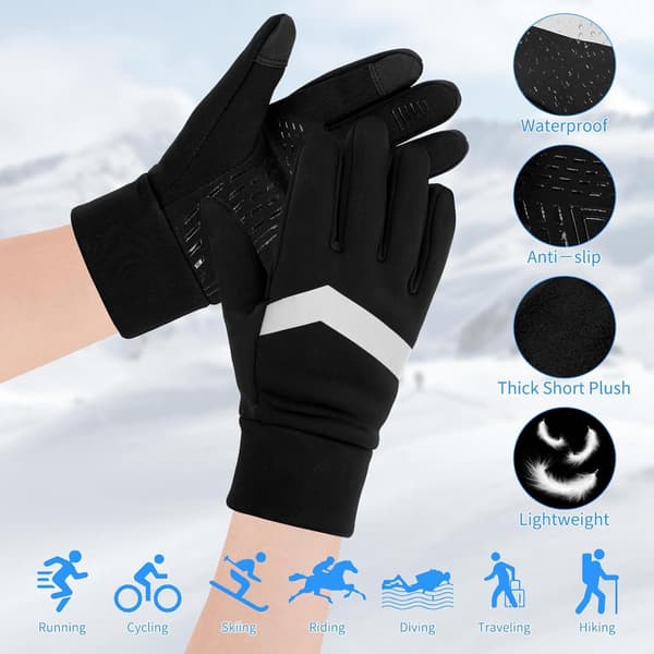 Børne Vinter Cykelhandsker Vandtætte Softshell Skridsikre Vindtætte Reflekterende Sorte Black S