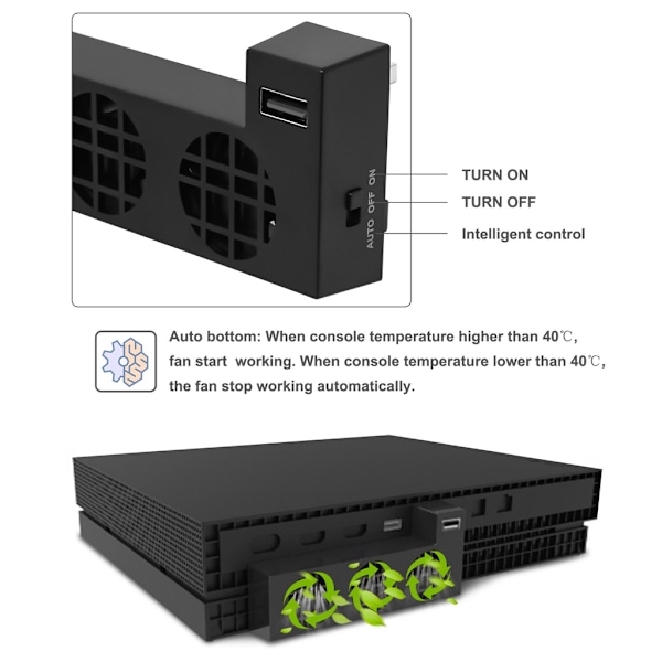 Kylfläkt för Xbox One X med extra USB-port