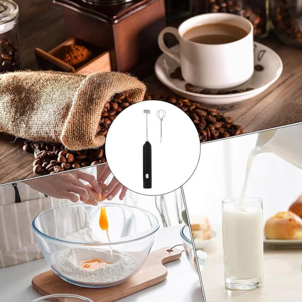 Elektrisk mælkeskummer USB genopladelig bærbar minipisker 2 piskeris til Latte Kaffe Sort