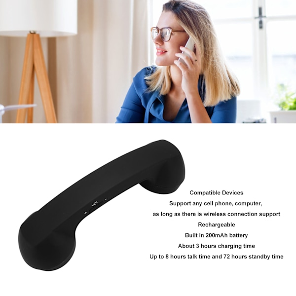 Bluetooth Telefonlur Retro Strålningssäker Uppladdningsbar Trådlös Mobiltelefonlur Mottagare Svart