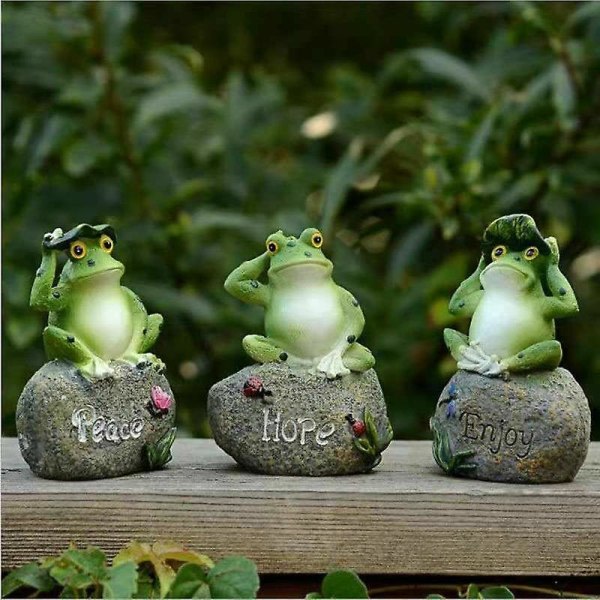 Froskehagestatuer, frosker som sitter på steinskulpturer, utendørs hagedekorasjon, fehagepynt