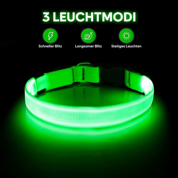 LED hundehalsbånd oppladbart justerbart rosa sikkerhet mørk L 55-60cm Pink L