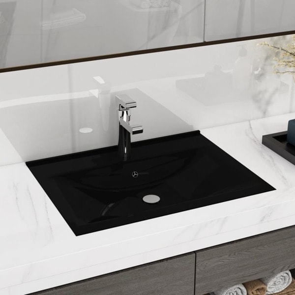 vidaXL Luksuriøs servant med kranhull matt svart 60x46 cm keramikk-XF3-
