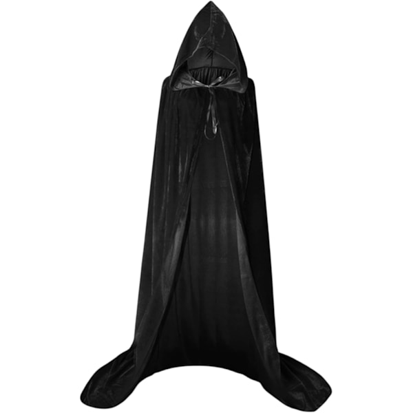 1 Voksen Hætte Kappe, Cosplay Kostume Fløjl Robe, Kappe Hexe Troldmand Kappe Sort Black 3XLarge(180-200cm)