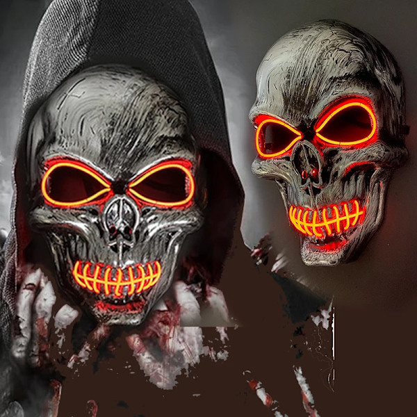 Halloween Kostymer Mask Cosplay Skrekk Hodeskalle Skelett Hovedmaske Lys Opp Halloween Mørk Natt Hjem Dør Vegg Bil Glød Innredning Maske orange