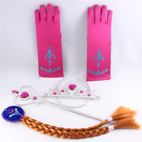 4 ST Frozen Cosplay Princess Hårband Krona Scepter Fletning mørk bul rose red