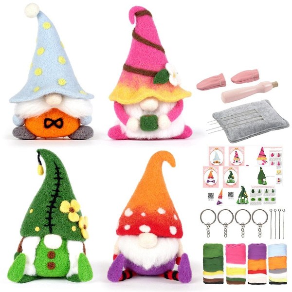 Nålefiltesett Ansiktsløse Gnome-toveutstyr for nybegynnere med filtenåler, finger, filtduk, skumbord, verktøy
