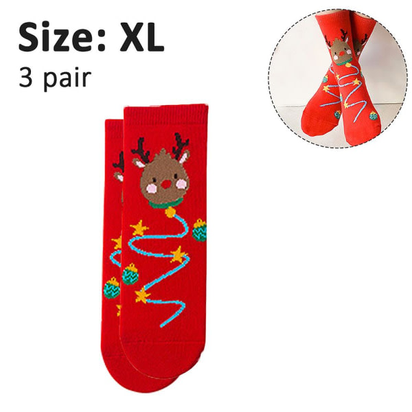 3 kpl Cute Kid Sock Lämpimät Talvi Crew Sukat Unisex Puuvillasukat Joululahja XL