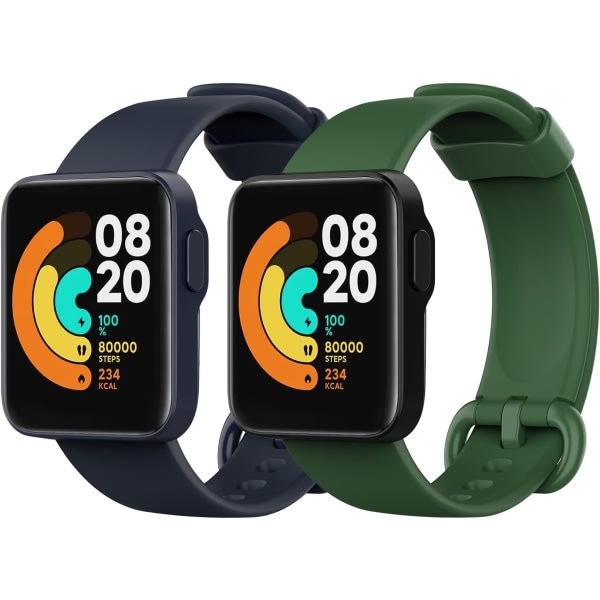 2-paks rem-kompatibel med Xiaomi Mi Watch Lite/Redmi Watch, myk silikonersetting for sportsarmbånd - svartblå/mörkgrønn