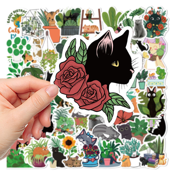 Katter och växter-klistermärken-Dekorativa vattentäta dekaler, förpackning om 50